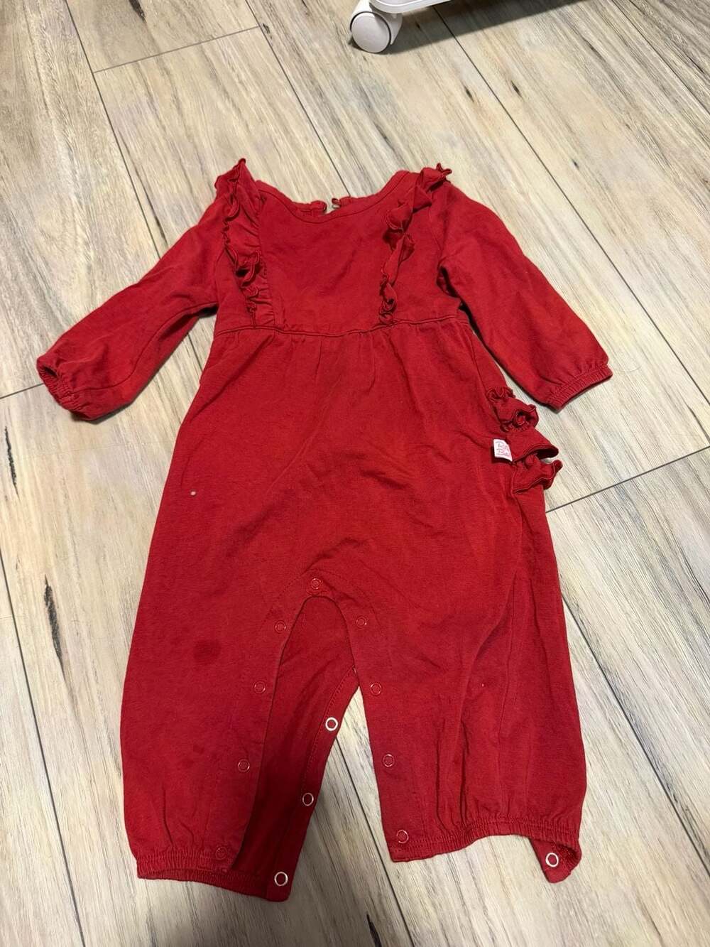 RuffleButts Baby Girl Long Sleeve Red Ruffle Jumpsuit Romper